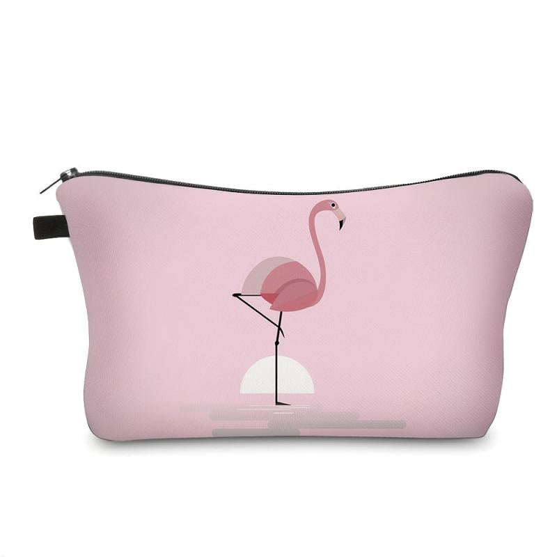 Flamingo Print Zipper Cosmetic Bag Lightweight Travel Storage Bag