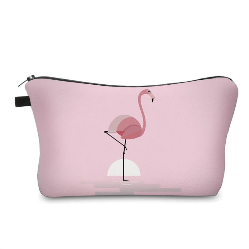 Flamingo Print Zipper Cosmetic Bag Lightweight Travel Storage Bag
