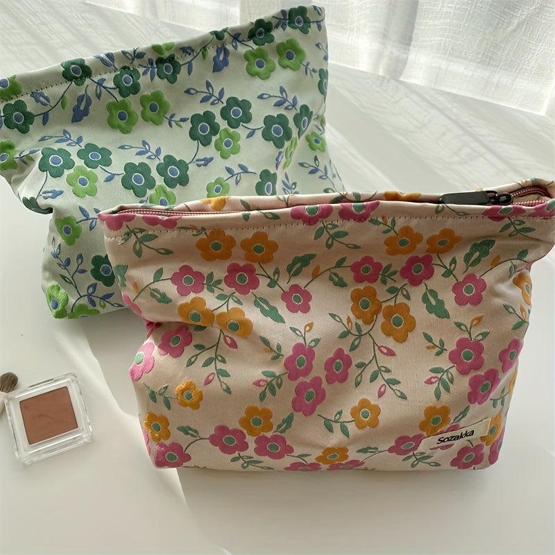 Vintage Floral Pattern Cosmetic Bag Fabric Storage Pouch Women's