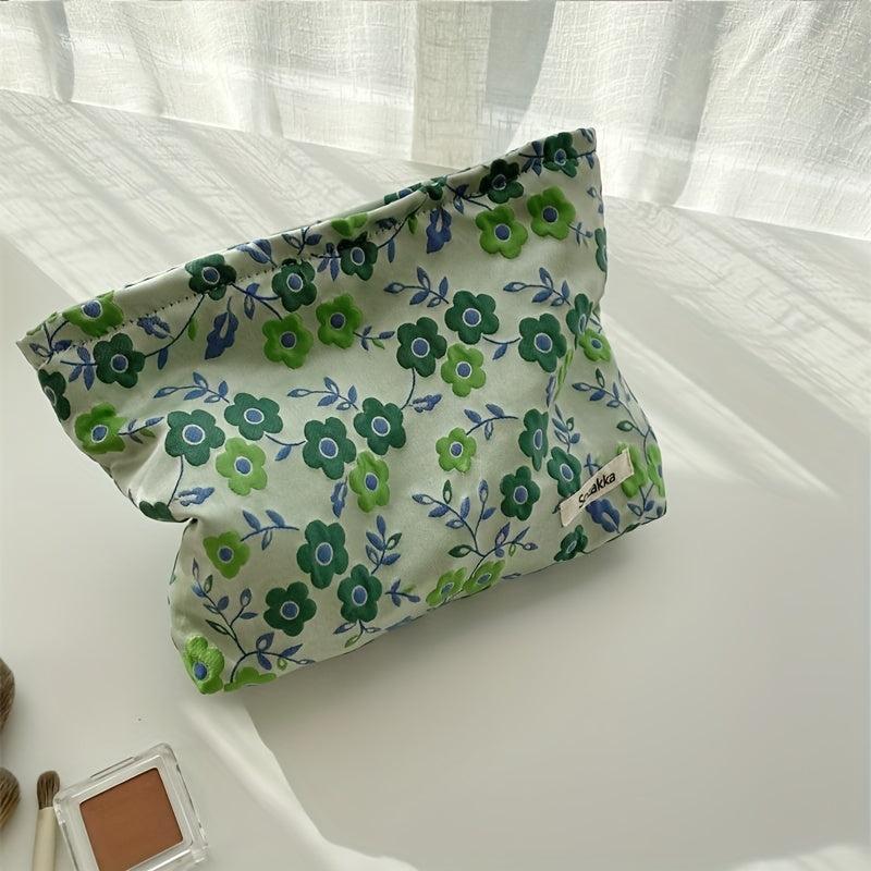 Vintage Floral Pattern Cosmetic Bag Fabric Storage Pouch Women's