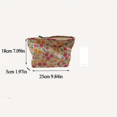 Vintage Floral Pattern Cosmetic Bag Fabric Storage Pouch Women's