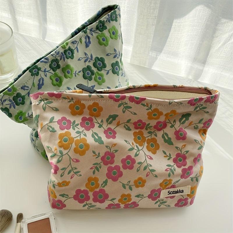 Vintage Floral Pattern Cosmetic Bag Fabric Storage Pouch Women's