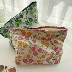Vintage Floral Pattern Cosmetic Bag Fabric Storage Pouch Women's