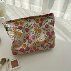 Vintage Floral Pattern Cosmetic Bag Fabric Storage Pouch Women's