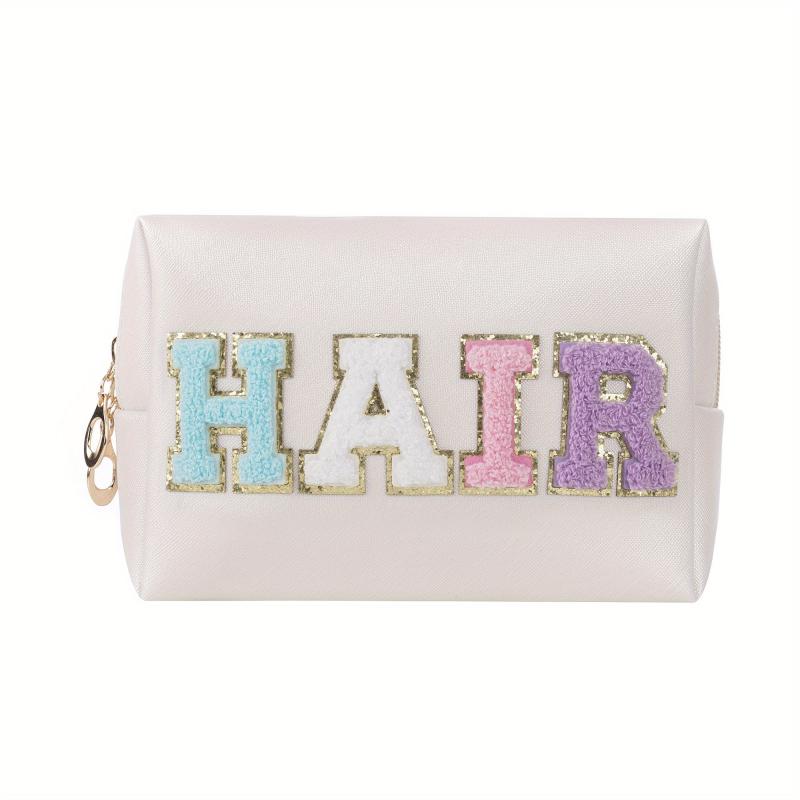 Chenille Letter Patch Makeup Pouch Toiletry Organizer