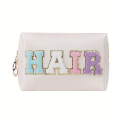 Chenille Letter Patch Makeup Pouch Toiletry Organizer