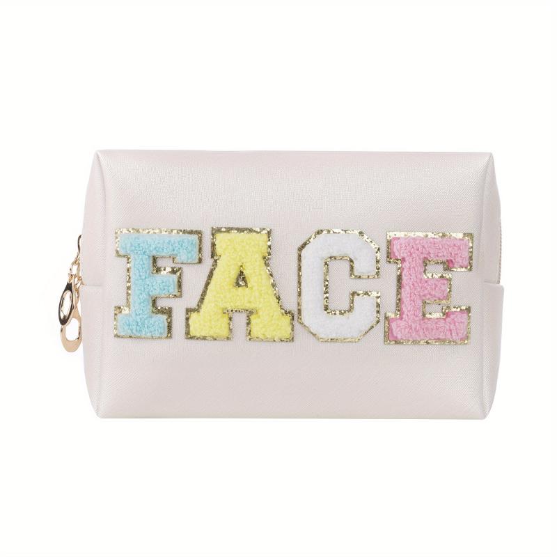 Chenille Letter Patch Makeup Pouch Toiletry Organizer