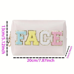 Chenille Letter Patch Makeup Pouch Toiletry Organizer