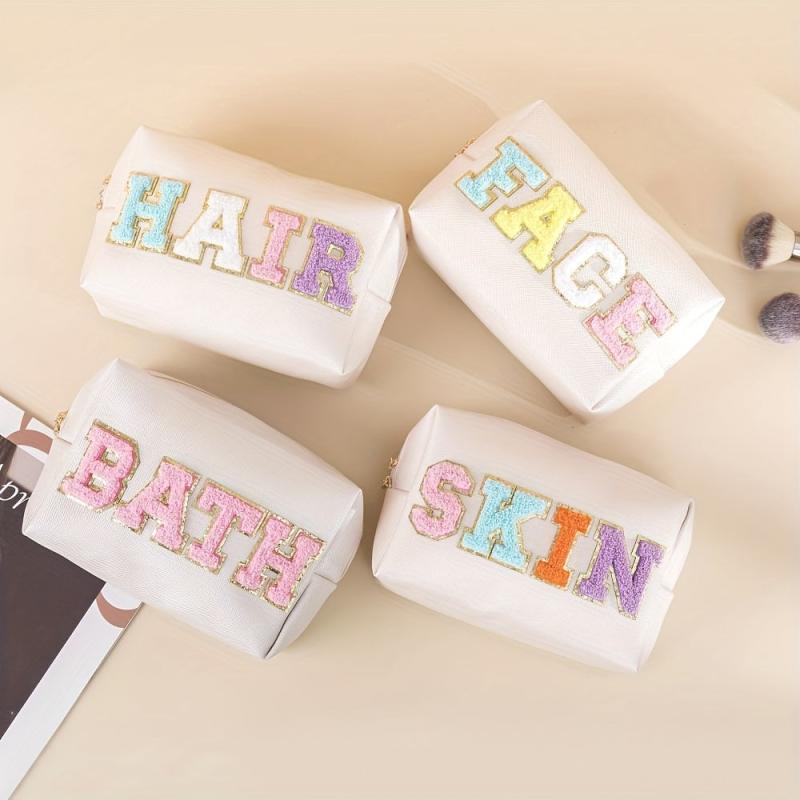 Chenille Letter Patch Makeup Pouch Toiletry Organizer