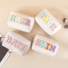 Chenille Letter Patch Makeup Pouch Toiletry Organizer