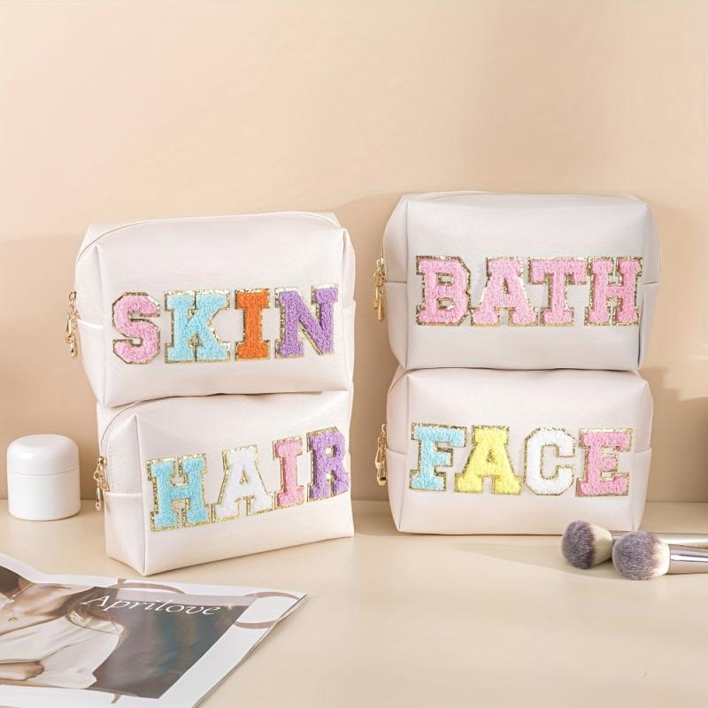 Chenille Letter Patch Makeup Pouch Toiletry Organizer