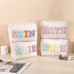 Chenille Letter Patch Makeup Pouch Toiletry Organizer