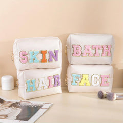 Chenille Letter Patch Makeup Pouch Toiletry Organizer