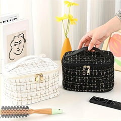 Plaid Cube Travel Cosmetics Wash Bag Canvas Lightweight Storage Bag