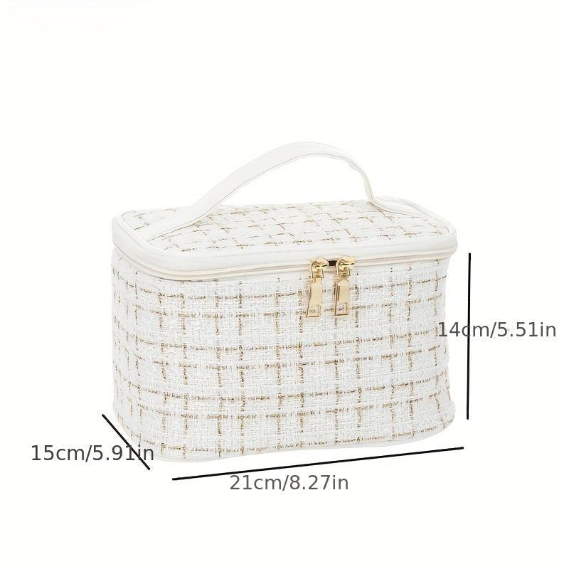 Plaid Cube Travel Cosmetics Wash Bag Canvas Lightweight Storage Bag