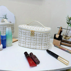 Plaid Cube Travel Cosmetics Wash Bag Canvas Lightweight Storage Bag
