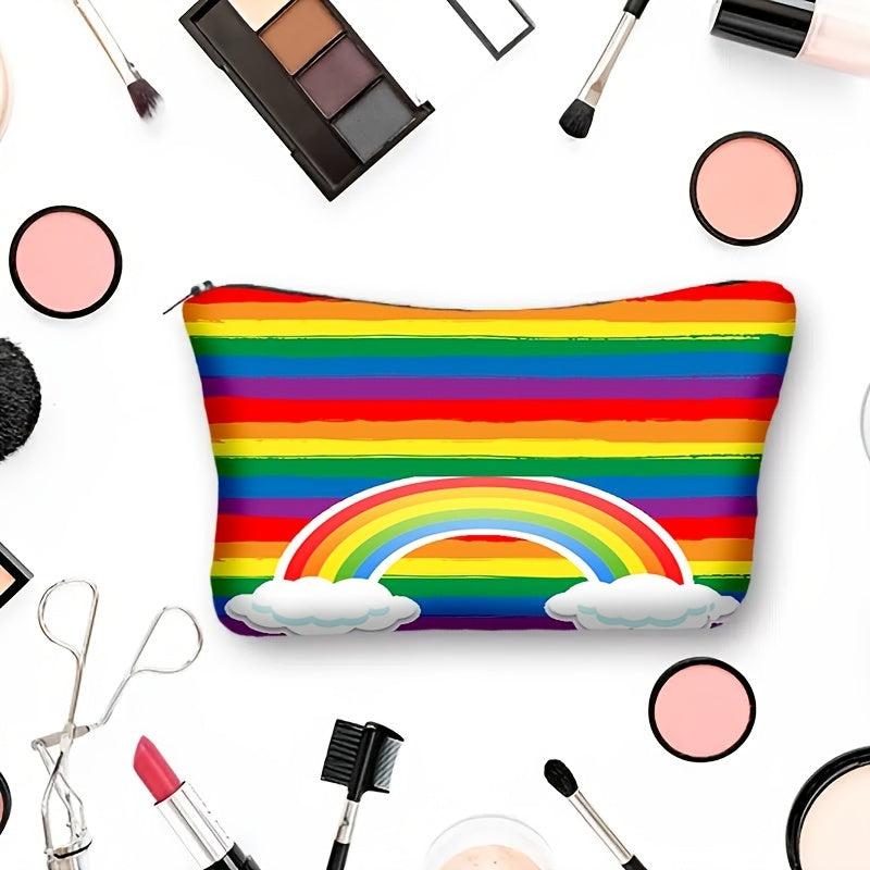 Rainbow Stripe Storage Zipper Bag Multifunctional Makeup Coin Purse