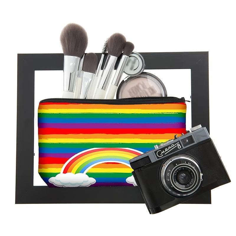 Rainbow Stripe Storage Zipper Bag Multifunctional Makeup Coin Purse
