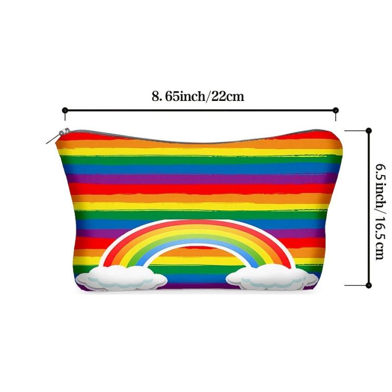 Rainbow Stripe Storage Zipper Bag Multifunctional Makeup Coin Purse