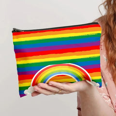 Rainbow Stripe Storage Zipper Bag Multifunctional Makeup Coin Purse