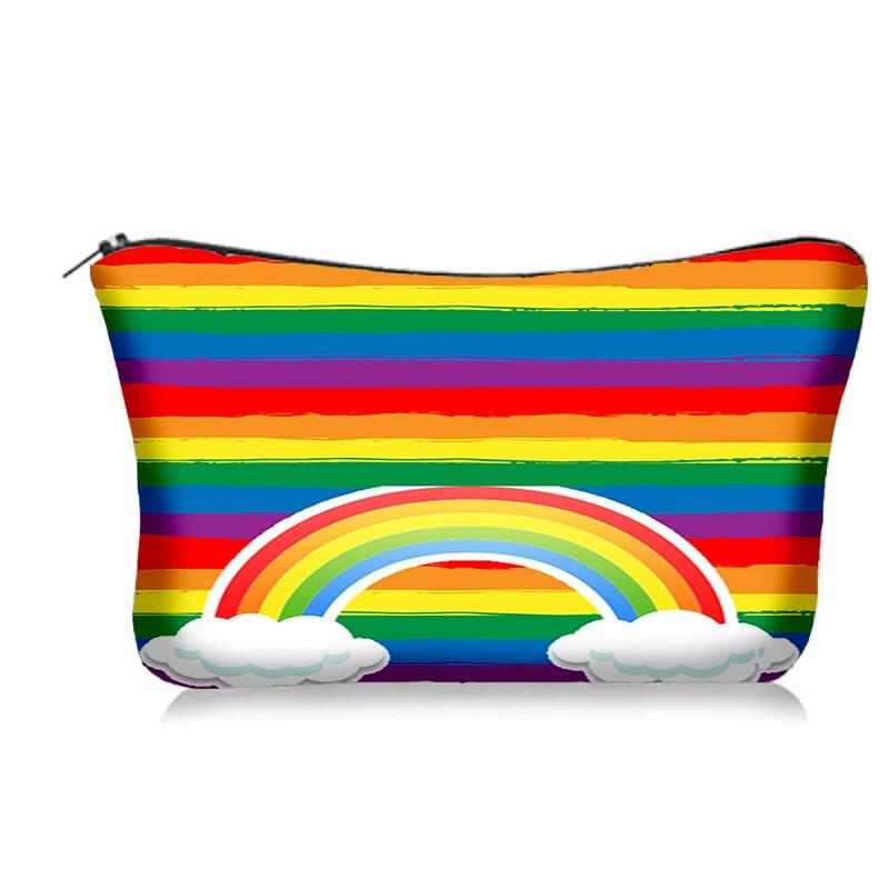 Rainbow Stripe Storage Zipper Bag Multifunctional Makeup Coin Purse