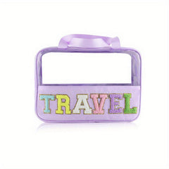 Chenille Letter Patch Travel Cosmetic Bag Waterproof Makeup Pouch