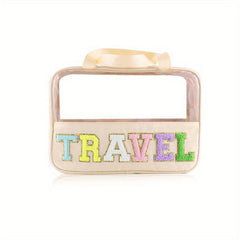 Chenille Letter Patch Travel Cosmetic Bag Waterproof Makeup Pouch