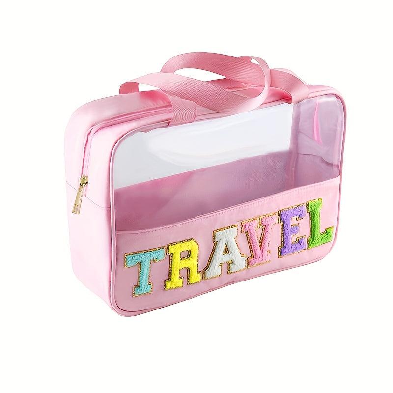 Chenille Letter Patch Travel Cosmetic Bag Waterproof Makeup Pouch