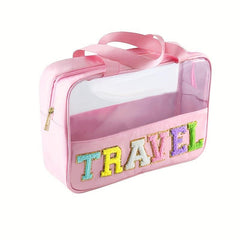 Chenille Letter Patch Travel Cosmetic Bag Waterproof Makeup Pouch