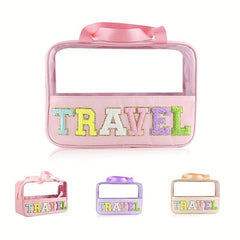 Chenille Letter Patch Travel Cosmetic Bag Waterproof Makeup Pouch