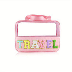 Chenille Letter Patch Travel Cosmetic Bag Waterproof Makeup Pouch