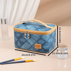 Vintage Denim Pattern Makeup Bag Toiletry Travel Pouch