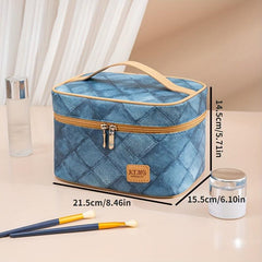 Vintage Denim Pattern Makeup Bag Toiletry Travel Pouch