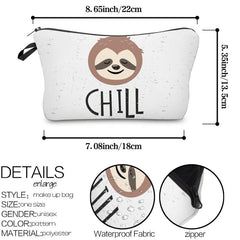 Cartoon Sloth Pattern Makeup Pouch Lightweight Carry On Bag
