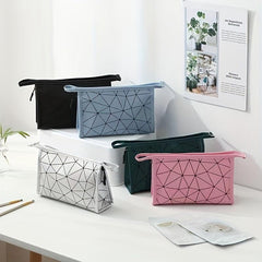 Geometric Pattern Makeup Pouch Zipper Portable Cosmetic Bag