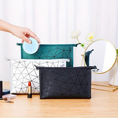 Geometric Pattern Makeup Pouch Zipper Portable Cosmetic Bag