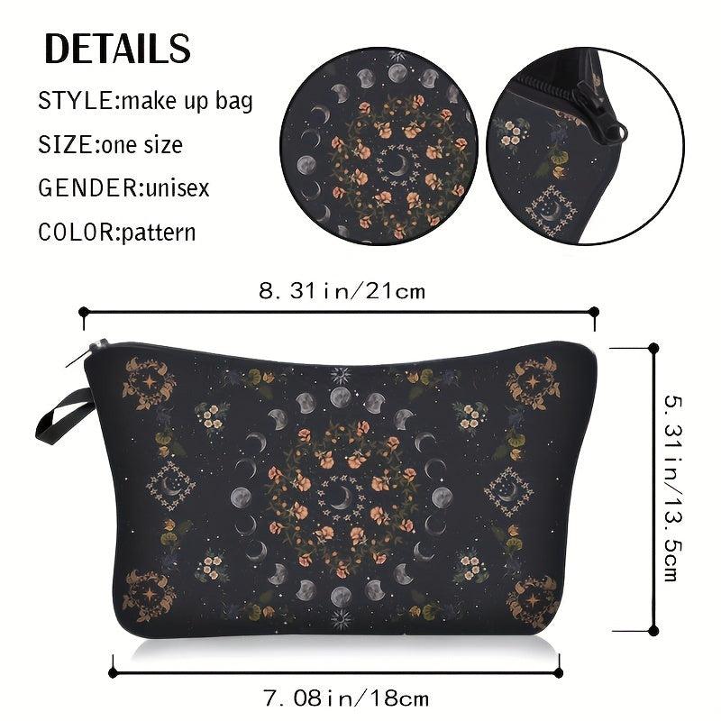 Vintage Moon Print Cosmetic Bag Lightweight Coin Purse Makeup Clutch
