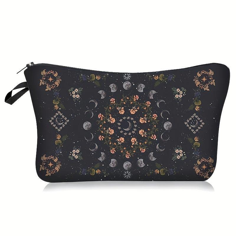Vintage Moon Print Cosmetic Bag Lightweight Coin Purse Makeup Clutch