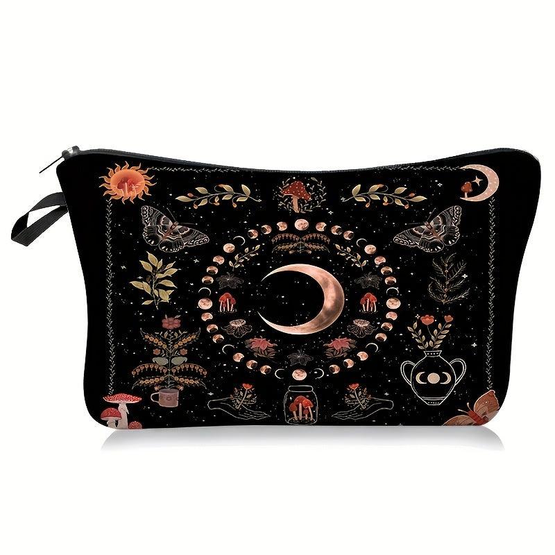 Vintage Moon Print Cosmetic Bag Lightweight Coin Purse Makeup Clutch
