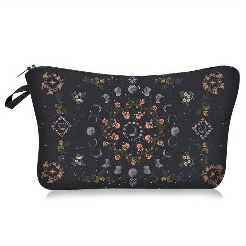 Vintage Moon Print Cosmetic Bag Lightweight Coin Purse Makeup Clutch