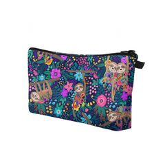 Sloth & Floral Print Zipper Cosmetic Bag Waterproof Makeup Storage Bag
