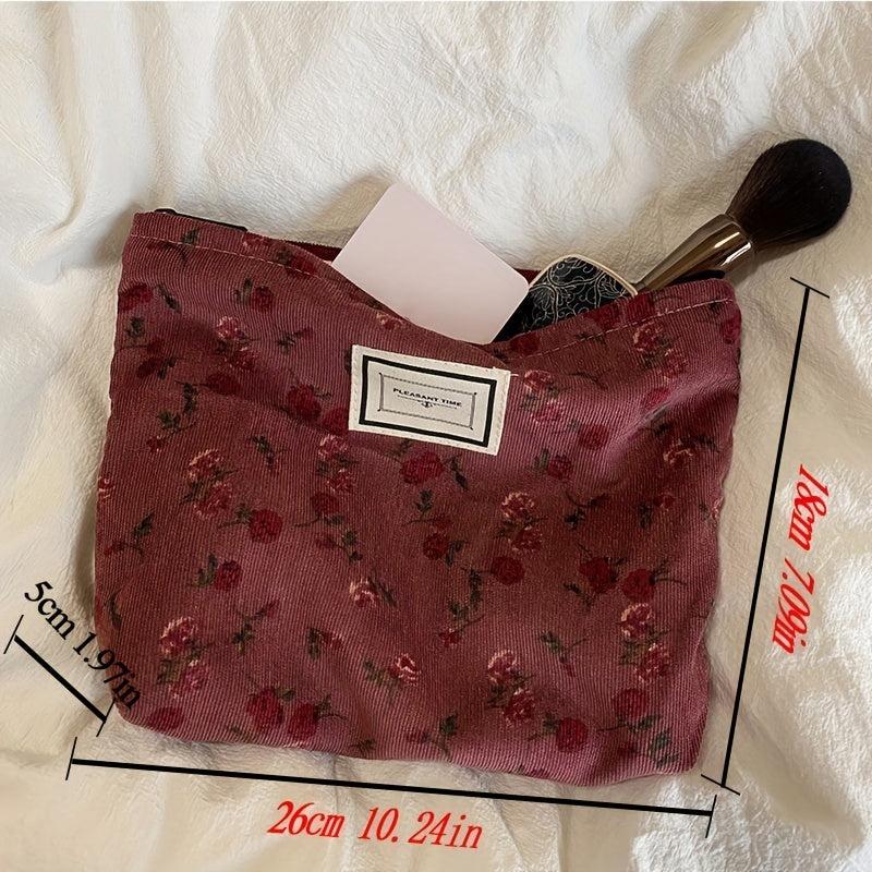 Floral & Leopard Corduroy Makeup Bag
