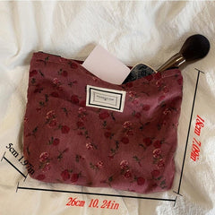 Floral & Leopard Corduroy Makeup Bag