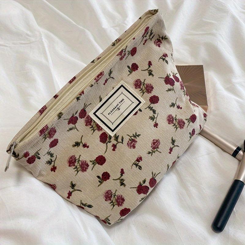 Floral & Leopard Corduroy Makeup Bag