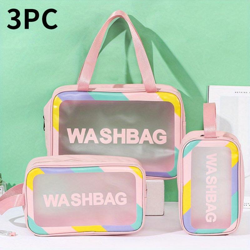 PU Leather Cosmetic Bag Waterproof Toiletry Storage Portable Handle