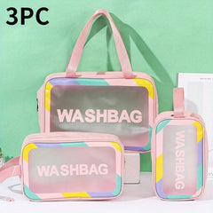 PU Leather Cosmetic Bag Waterproof Toiletry Storage Portable Handle