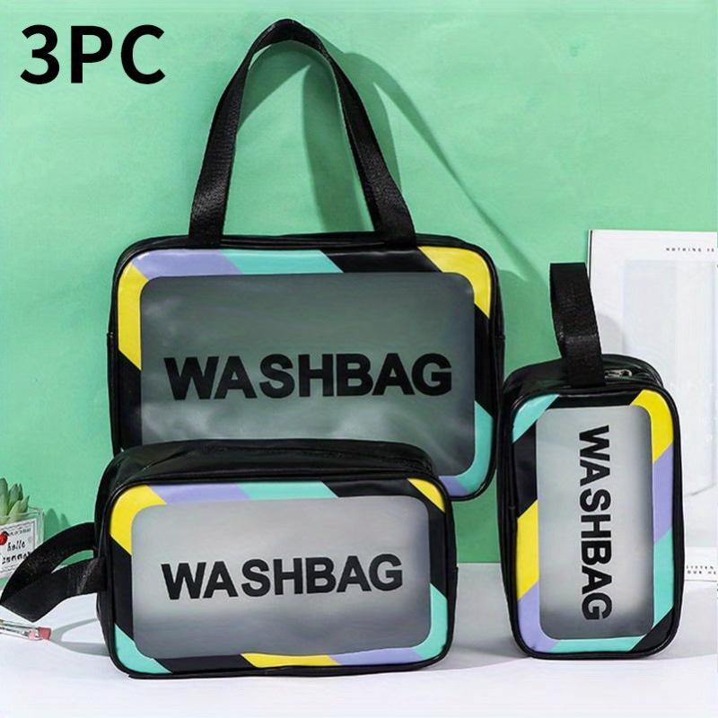 PU Leather Cosmetic Bag Waterproof Toiletry Storage Portable Handle