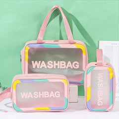 PU Leather Cosmetic Bag Waterproof Toiletry Storage Portable Handle