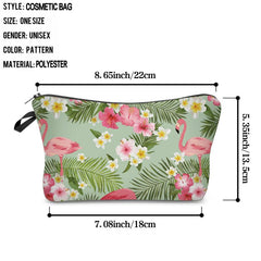 Flamingo & Flower Print Zipper Pouch Lightweight Makeup Bag
