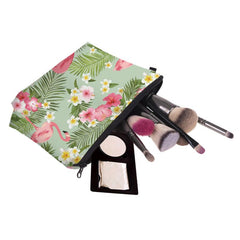 Flamingo & Flower Print Zipper Pouch Lightweight Makeup Bag